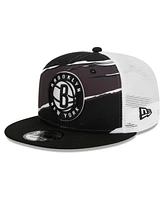 New Era Men's Black/White Brooklyn Nets Tear Trucker 9FIFTY Adjustable Hat