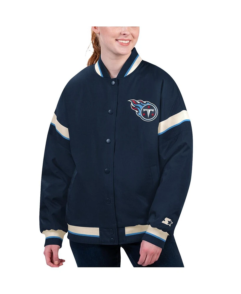 Starter Women's Navy Tennessee Titans Tournament Full-Snap Varsity Jacket