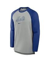 Nike Men's Heather Gray/Royal New York Mets Authentic Collection Game Time Raglan Performance Long Sleeve T-Shirt