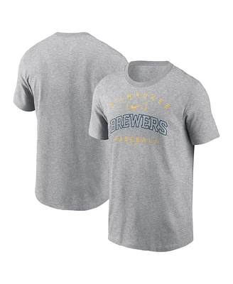 Nike Men's Heather Gray Milwaukee Brewers Home Team Athletic Arch T-Shirt