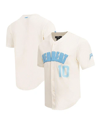 Pro Standard Men's Justin Herbert Cream Los Angeles Chargers Name Number Triple Tonal Button-Up Baseball Jersey