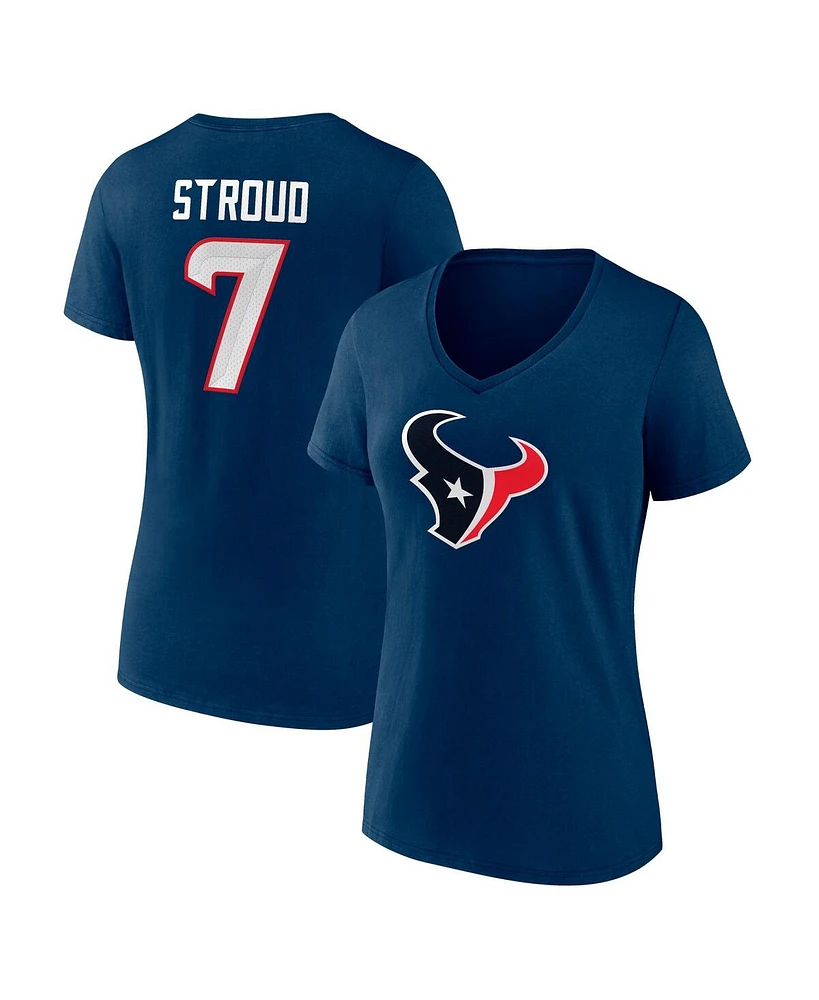 Fanatics Women's C.j. Stroud Navy Houston Texans Icon Player Name Number V-Neck T-Shirt