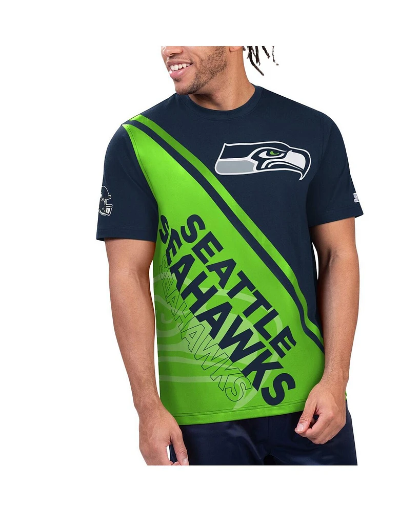 Starter Men's College Navy/Neon Green Seattle Seahawks Finish Line Extreme Graphic T-Shirt