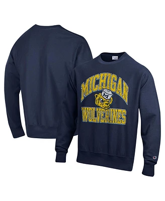 Champion Men's Navy Michigan Wolverines Vault Late Night Reverse Weave Pullover Sweatshirt