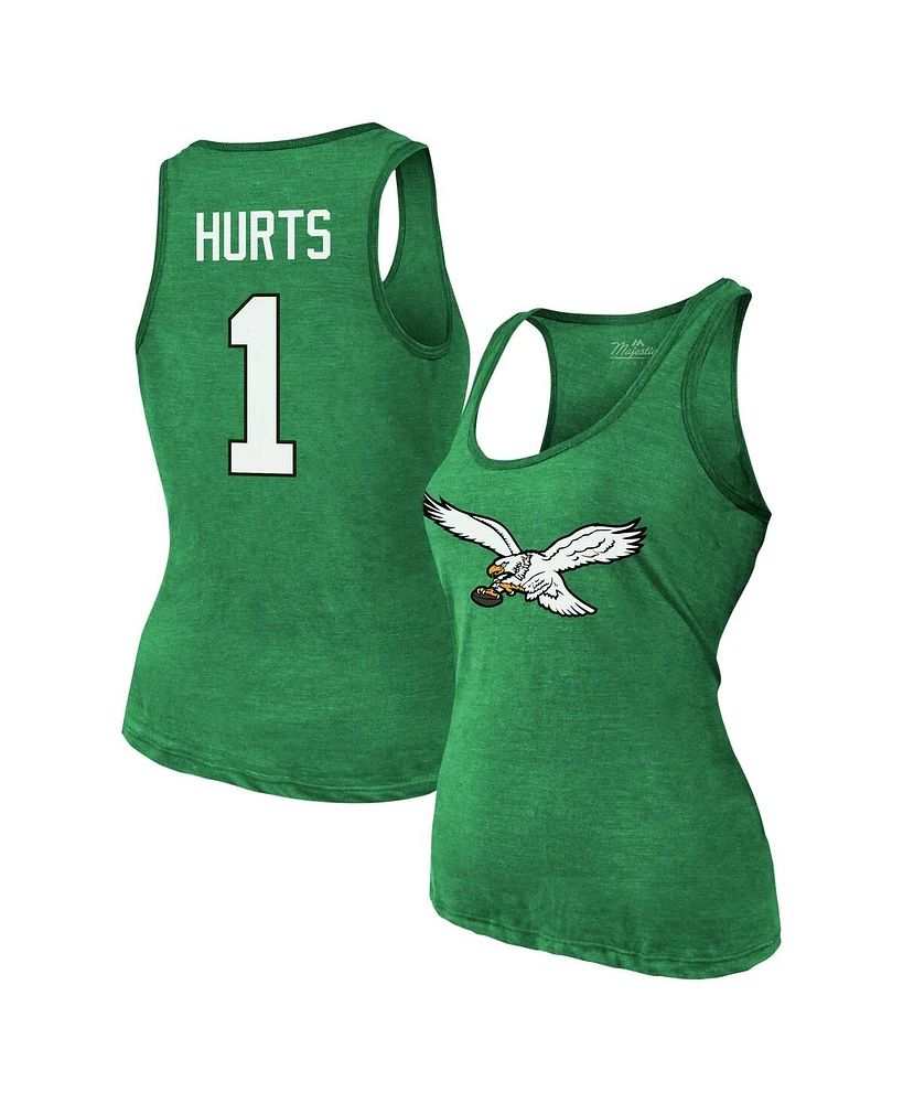 Majestic Women's Jalen Hurts Kelly Green Philadelphia Eagles Name Number Tri-Blend Tank Top