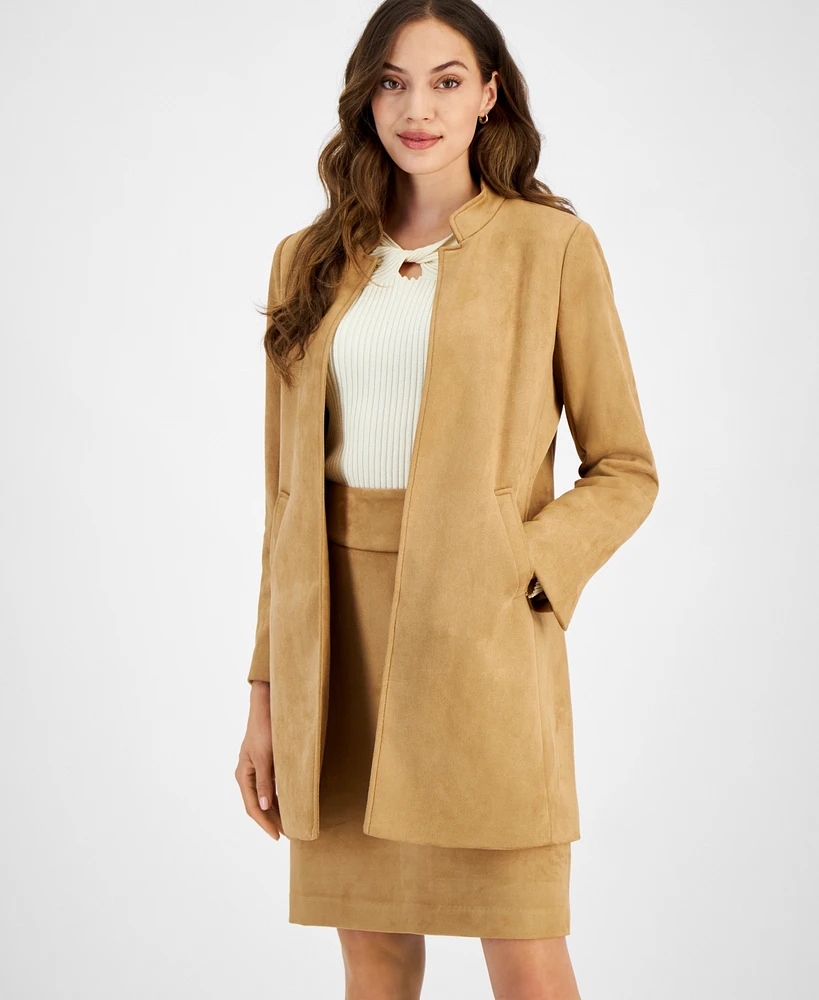 Tahari Asl Women's Faux Suede Stand Collar Jacket