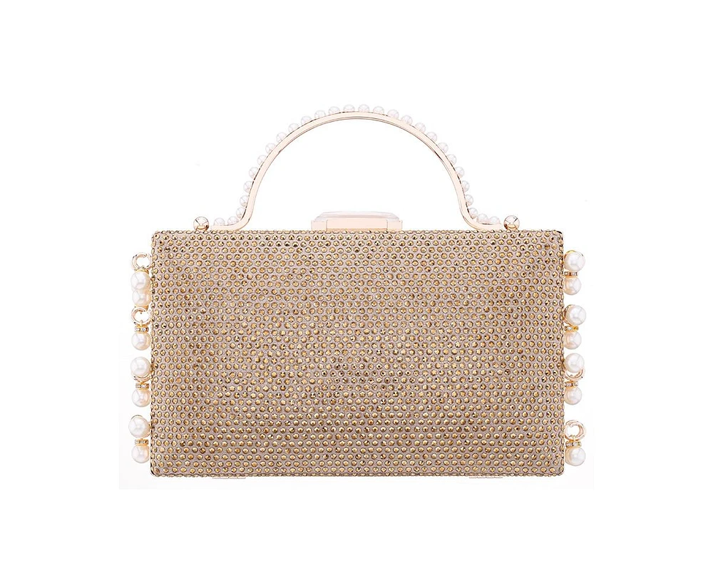 Nina Cultivated Pearl Dangle Crystal Embellished Minaudiere Clutch