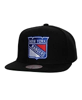 Mitchell & Ness Men's Black New York Rangers Core Top Spot Snapback Hat