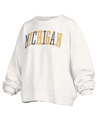 Pressbox Women's White Michigan Wolverines Janise Waist Length Oversized Pullover Sweatshirt