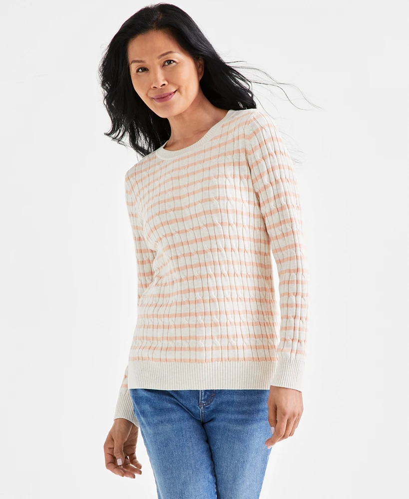 Style & Co Women's Cotton Striped Cable-Knit Sweater, Created for Macy's