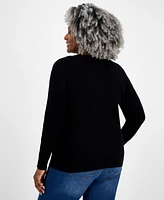 Style & Co Plus Cotton Cable-Knit V-Neck Sweater, Created for Macy's