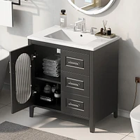 30" Bathroom Vanity with Sink, Cabinet, Drawers, Adjustable Shelf, Solid Wood & Mdf