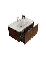 Streamdale Furniture Etna 30" Striped Walnut Vanity w/ White Ceramic Sink