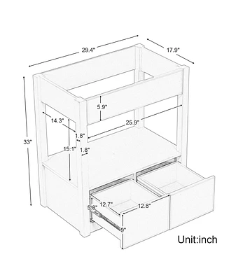 Simplie Fun 30" Brown Bathroom Vanity Cabinet Base with Open Shelf and Drawers