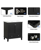 30" Vanity with Sink, Solid Wood & Mdf Cabinet, Doors & Drawer