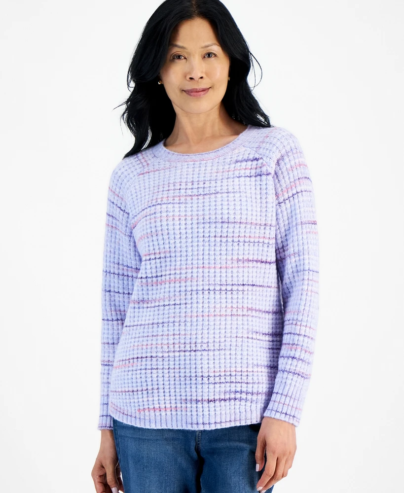Style & Co Petite Space-Dyed Waffle-Knit Crewneck Sweater, Created for Macy's