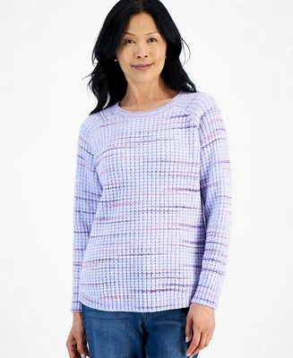 Style & Co Petite Space-Dyed Waffle-Knit Crewneck Sweater, Created for Macy's