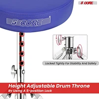 5 Core Drum Throne • Height Adjustable Guitar Stool • Thick Padded Comfortable Drummer Chair Blue - Ds Ch Blu