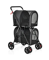 Slickblue 4-in-1 Double Pet Stroller with Detachable Carrier and Travel Carriage