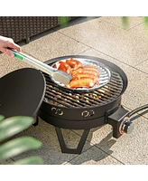 Slickblue 17 Inch Portable Gas Fire Pit with Folding Legs and Removable Grill for Camping-Black