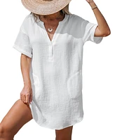 Cupshe Women's Crinkle V-Neck Cover-Up Beach Dress