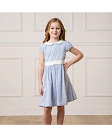 Hope & Henry Girls' Short Sleeve Seersucker Dress with Peter Pan Collar