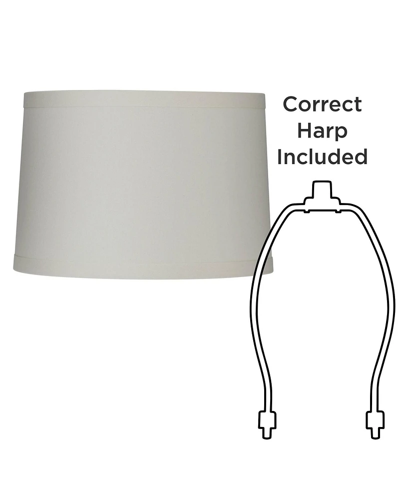Springcrest Off-White Linen Medium Drum Lamp Shade 15" Top x 16" Bottom x 11" High (Spider) Replacement with Harp and Finial