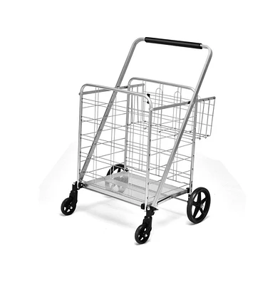 Sugift Heavy Duty Folding Utility Shopping Double Cart