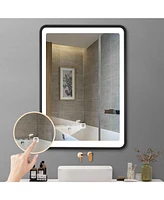 24x30" Led Black Framed Medicine Cabinet with 3-Color Temperature Control and Anti-Fog