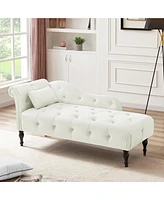 Streamdale Furniture Elegant Velvet Chaise Lounge with Tufted Buttons and Solid Wood Legs