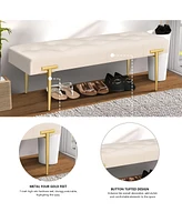 48" Velvet Ottoman Bench with Gold Legs for Living Room, Bedroom, Entryway