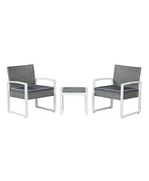 Jonathan Y Selby 3-Piece Modern Coastal Faux Wicker Conversation Outdoor Patio Set, White/Black/Brown