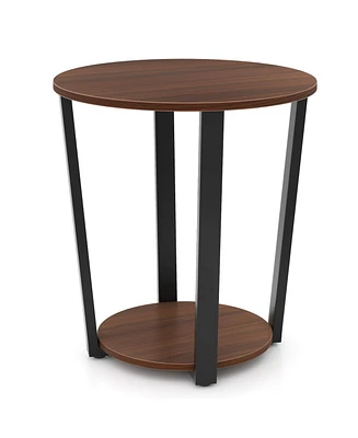 Slickblue Round End Table with Open Shelf and Metal Frame