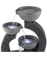 John Timberland Three Cup Japanese Style Outdoor Floor Water Fountain with Light Led 31 1/2" High Gray Faux Stone Cascading for Patio Backyard Deck Ho