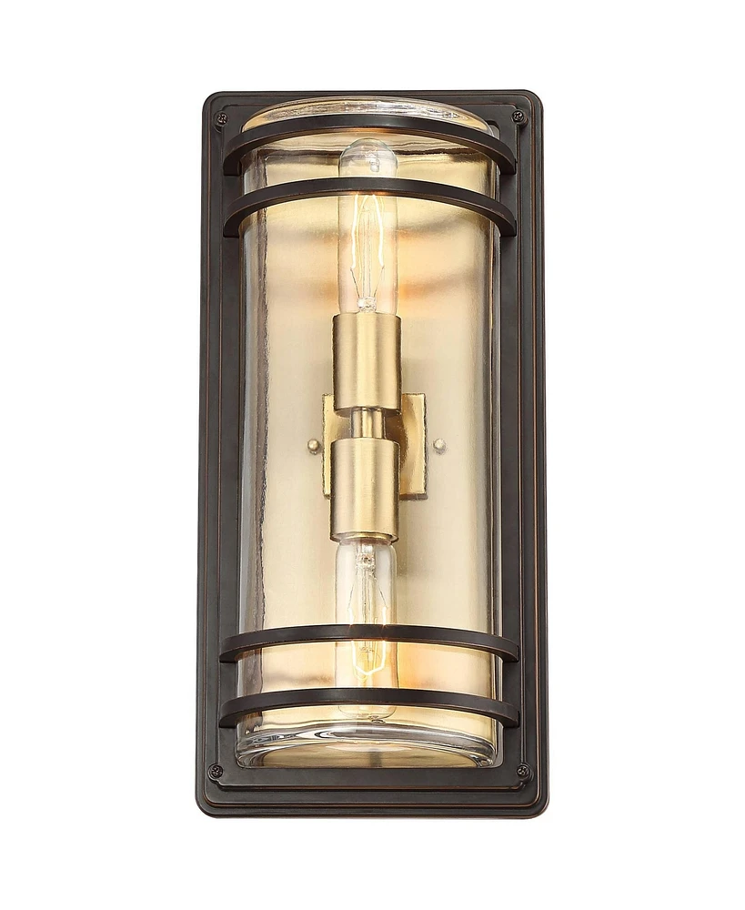 John Timberland Habitat Modern Industrial Outdoor Wall Light Fixture Bronze Warm Brass Steel 16" Clear Glass for Exterior House Porch Patio Outside De