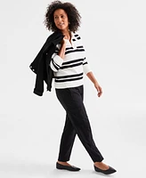 Style & Co Women's Striped Johnny-Collar Sweater, Created for Macy's