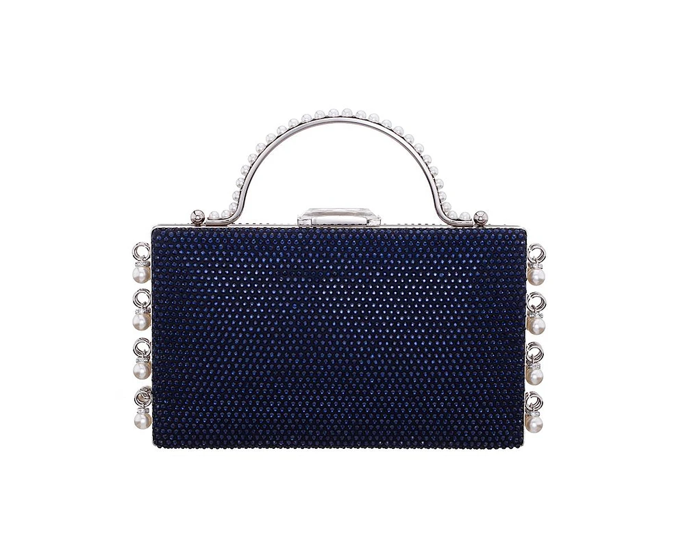 Nina Cultivated Pearl Dangle Crystal Embellished Minaudiere Clutch