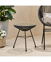 Nusa Modern Rattan Side Table With Tempered Glass Top