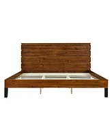 Mid-Century Modern Solid Wood King Bed with Six-Piece Headboard