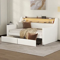 Twin Daybed with Drawers, Charging Station, Led Lights, and Storage