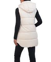 Sebby Collection Women's Puffer Faux Leather Vest with Hood