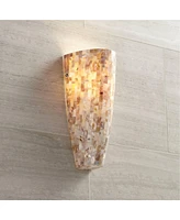 Modern Wall Light Sconces Set of 2 Brushed Steel Metal Hardwired 5" Fixture Mother of Pearl Mosaic Tiles for Bedroom Bathroom Vanity Living Room Hallw