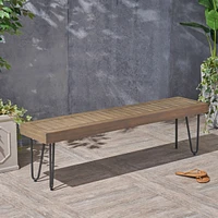 Jane Industrial Wood & Metal Bench (Modern, Weather-Resistant, Acacia Wood)