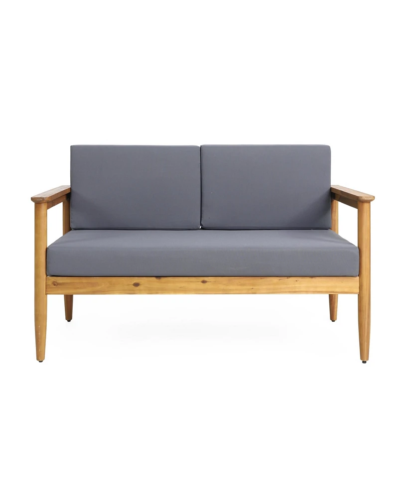 Simplie Fun Acacia Wood Loveseat With Water-Resistant Cushions And Slat Design