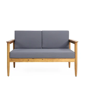 Simplie Fun Acacia Wood Loveseat With Water-Resistant Cushions And Slat Design