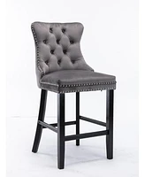 Luxurious Velvet Barstools with Button Tufted Backrest (Set Of 2)