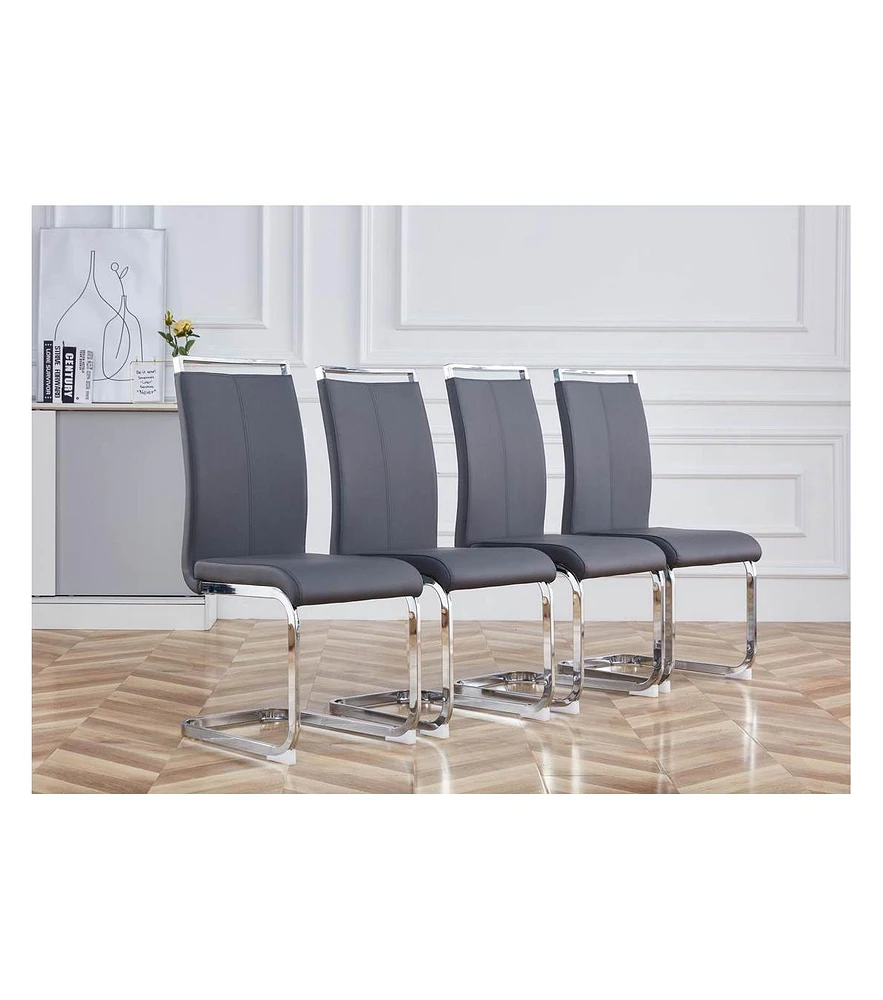 Simplie Fun Modern Pu Leather Dining Chairs with Chrome Metal Legs (Set of 4)