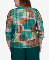 Alfred Dunner Plus Emerald Isle Colorblock Texture Top