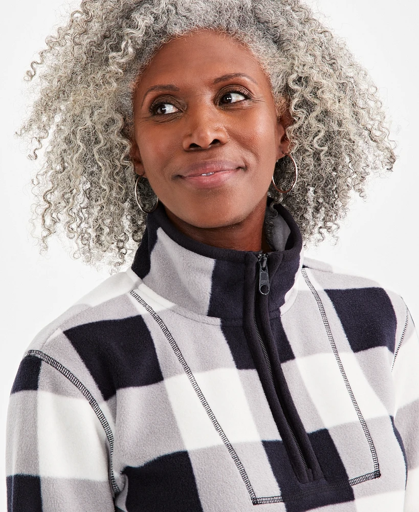 Style & Co Women's Plaid Fleece Quarter-Zip Sweatshirt, Created for Macy's