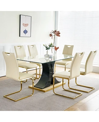 Simplie Fun Elegant Glass Dining Set with Gold-Plated Chairs (7-Piece)